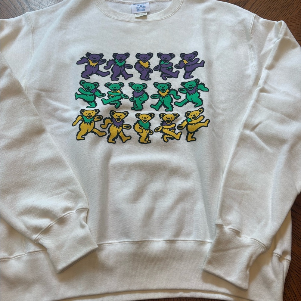 Grateful Dead Cream Crewneck Sweater with Colorful Bear Design Large Champion
